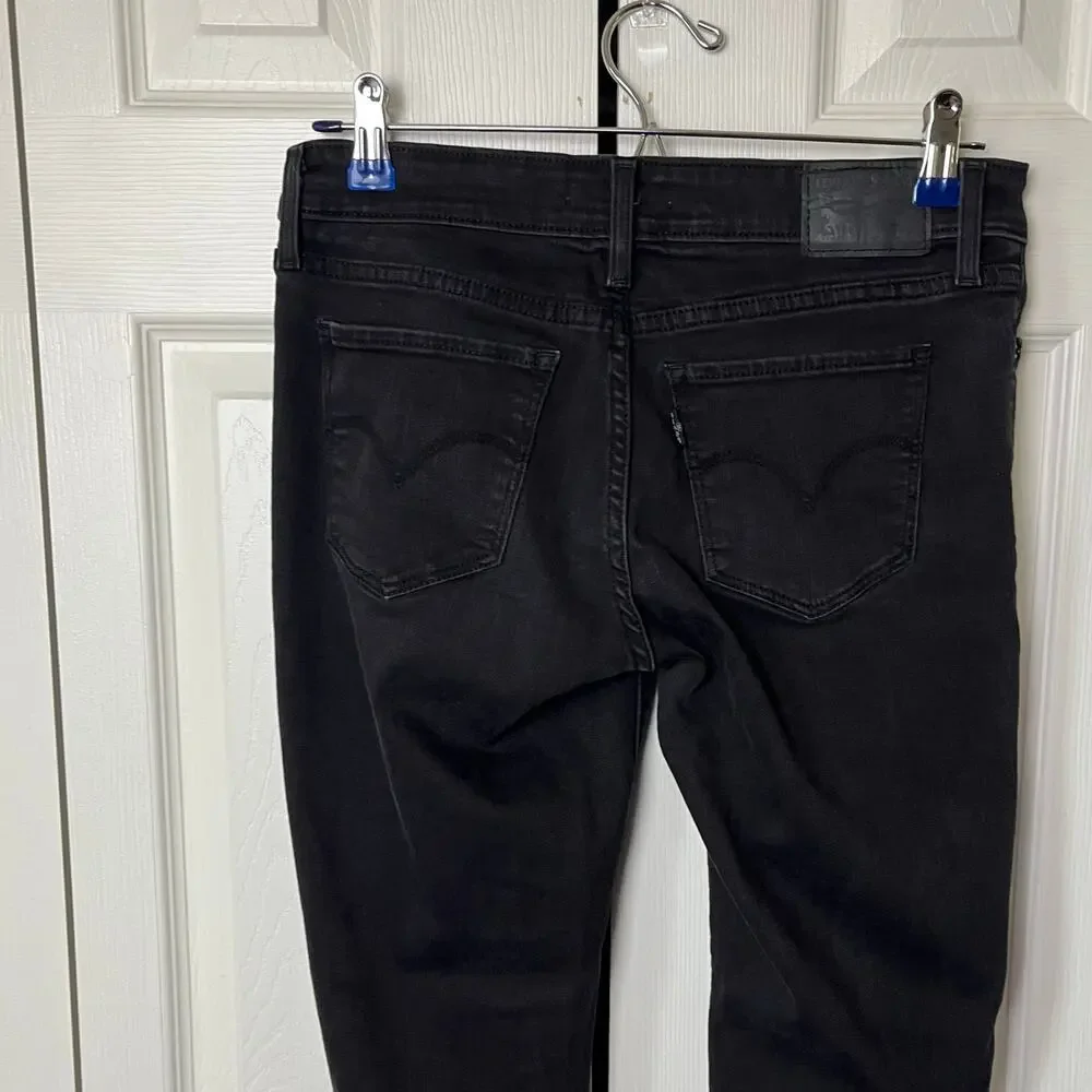 Levi's 711 Skinny Jeans Black 28 Distressed Ripped Knee